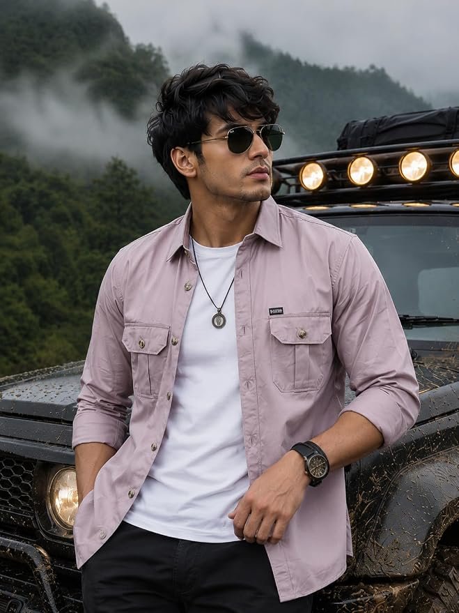Majestic Man Men’s Washed Cotton Twill Casual Shirt