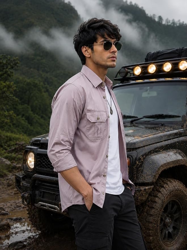 Majestic Man Men’s Washed Cotton Twill Casual Shirt